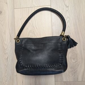 The Sak Black Leather Shoulder Bag with Braided Handle